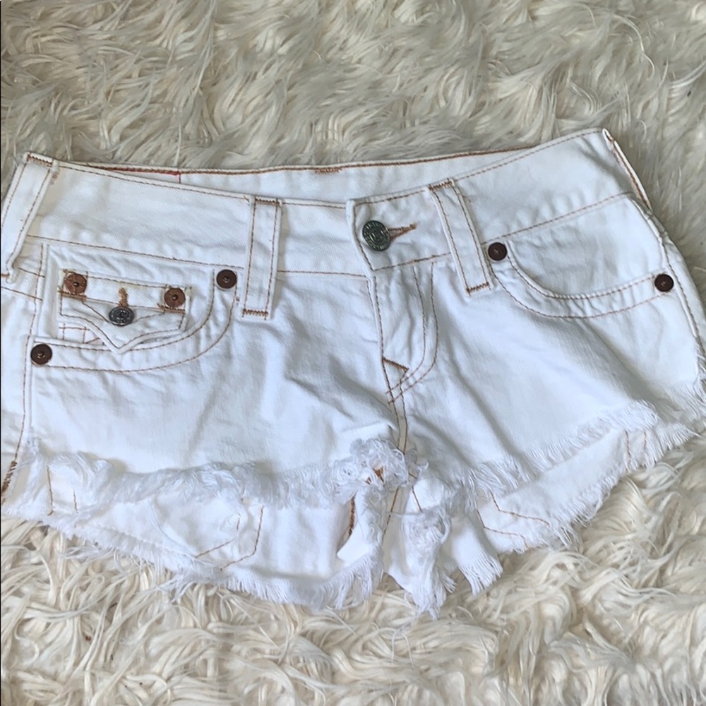 True Religion white denim short shorts